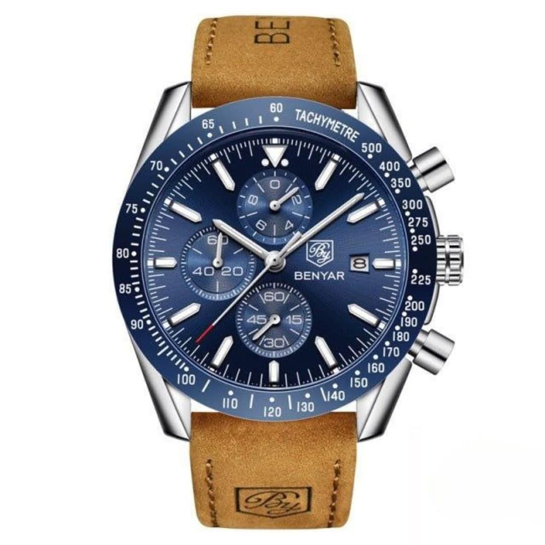 Men’s Waterproof Quartz Watch with Leather Strap