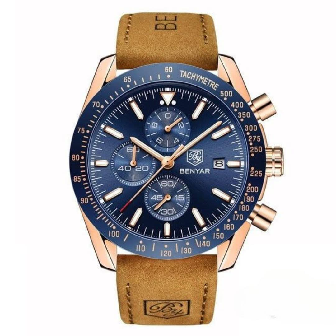 Men’s Waterproof Quartz Watch with Leather Strap
