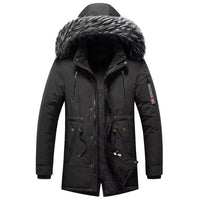 Men's Winter Parka with Faux Fur Hood, Lined Thermal Coat with Drawstring and Pockets