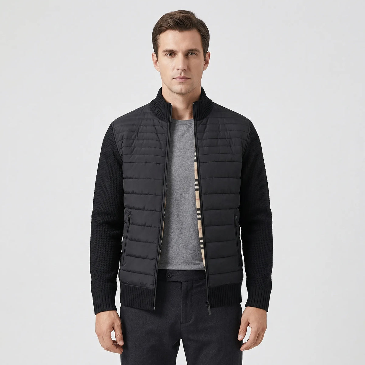 Men's Zip-Up Jacket with Stand Collar
