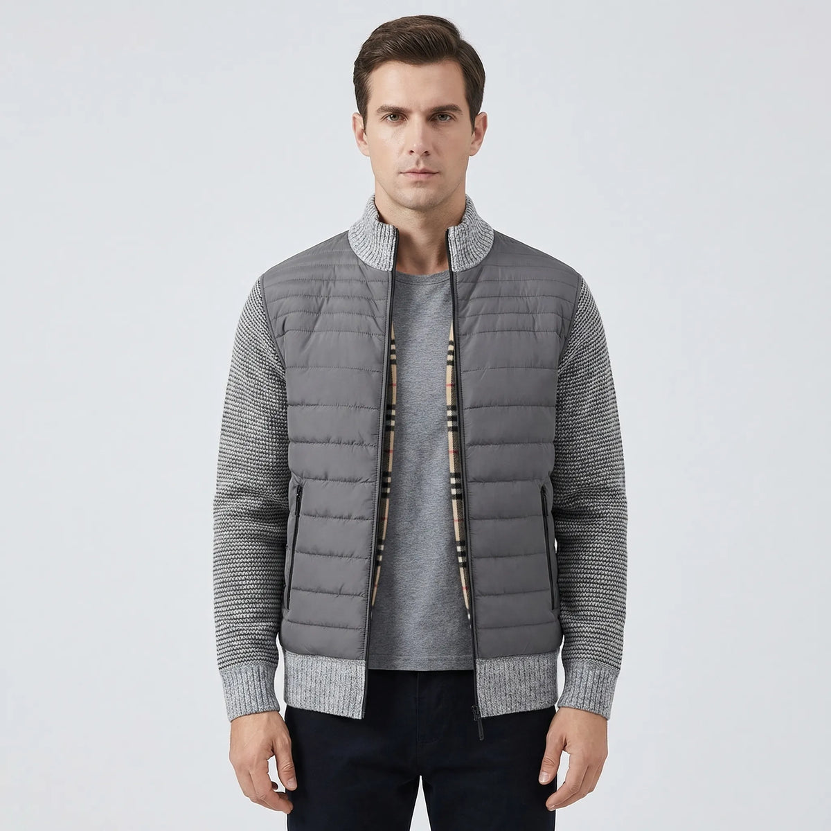 Men's Zip-Up Jacket with Stand Collar