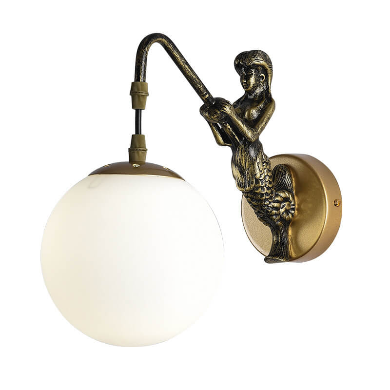Mermaid Wall Sconce - Glass Globe - Elegant Resin & Iron Lighting - Image 1