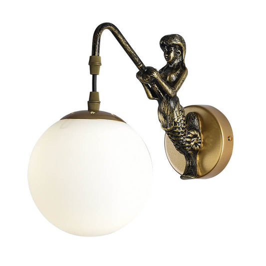 Mermaid Wall Sconce - Glass Globe - Elegant Resin & Iron Lighting - Image 1