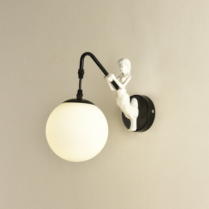 Mermaid Wall Sconce - Glass Globe - Elegant Resin & Iron Lighting - Image 4