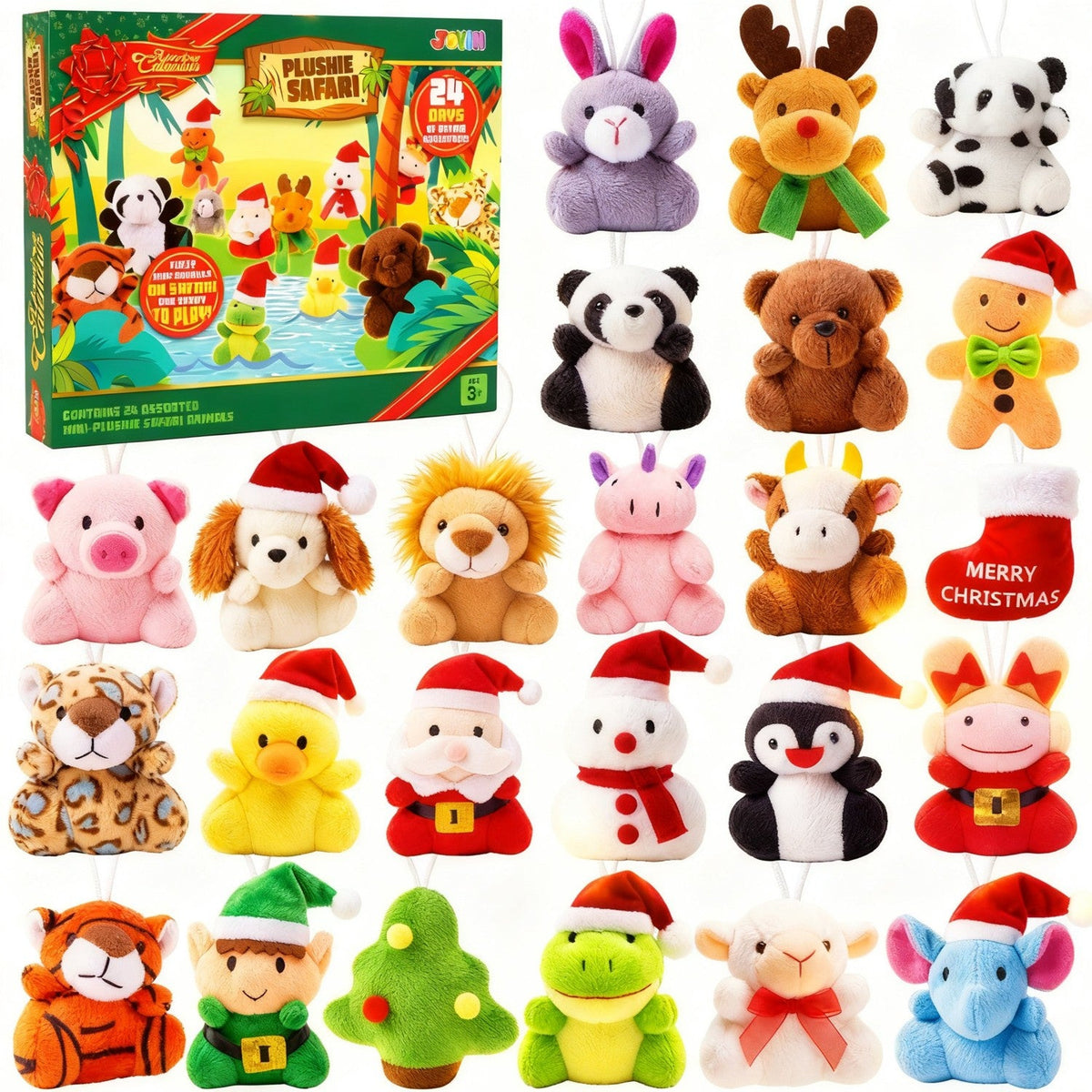Mini Plush Animal Advent Calendar with 21 Animals and 3 Santa Helpers