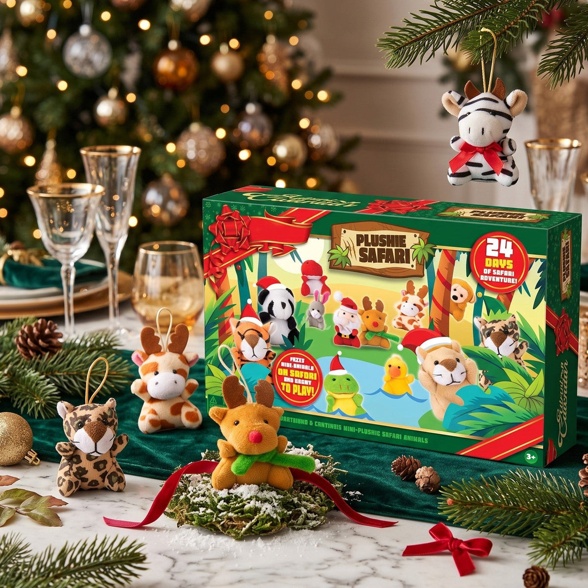 Mini Plush Animal Advent Calendar with 21 Animals and 3 Santa Helpers