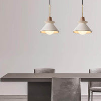 Minimalist Cement and Wood Pendant Light - Tapered Shade - Modern Style