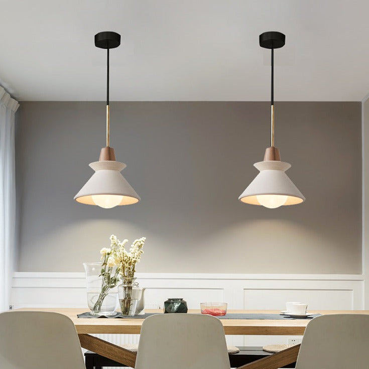 Minimalist Cement and Wood Pendant Light - Tapered Shade - Modern Style - Image 2