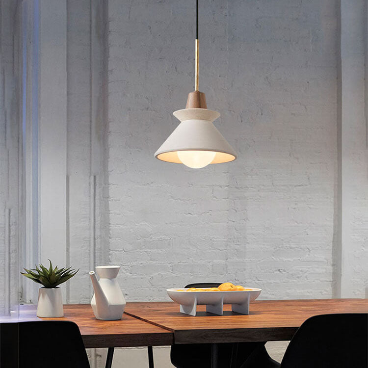 Minimalist Cement and Wood Pendant Light - Tapered Shade - Modern Style - Image 4