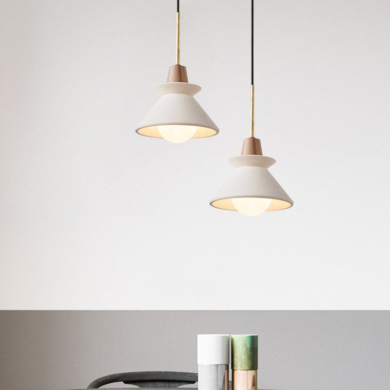 Minimalist Cement and Wood Pendant Light - Tapered Shade - Modern Style - Image 5
