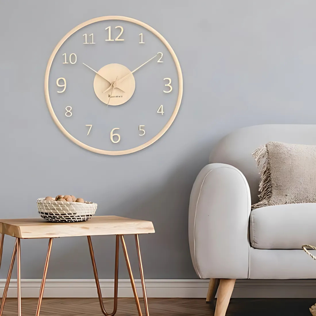Minimalist Glass Wall Clock - Wooden Frame - Modern Home Decor - Image 1