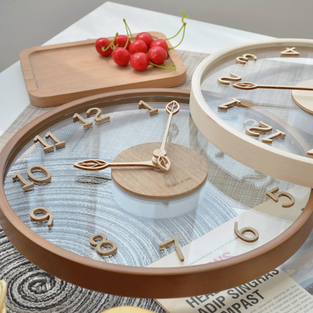 Minimalist Glass Wall Clock - Wooden Frame - Modern Home Decor - Image 2