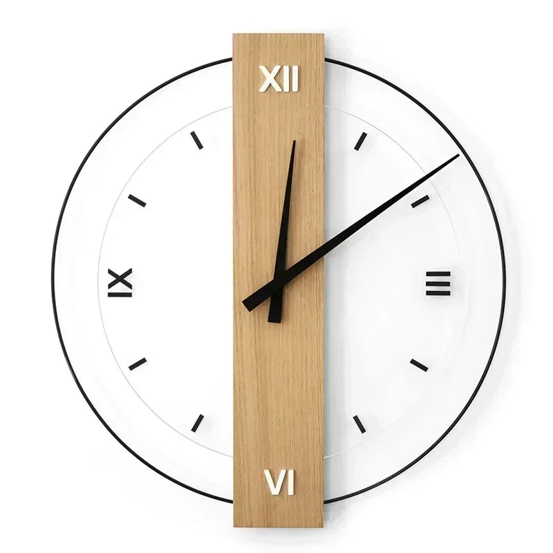 Minimalist Wall Clock - Wood Accent - Modern Design - Image 1