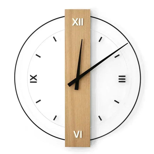 Minimalist Wall Clock - Wood Accent - Modern Design - Image 1