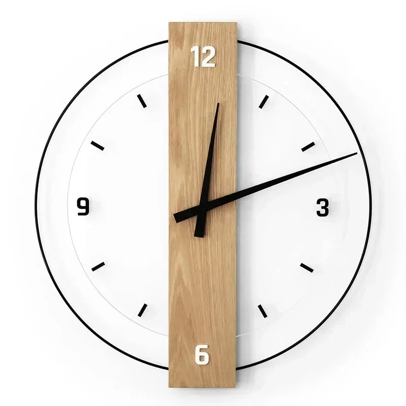 Minimalist Wall Clock - Wood Accent - Modern Design - Image 3