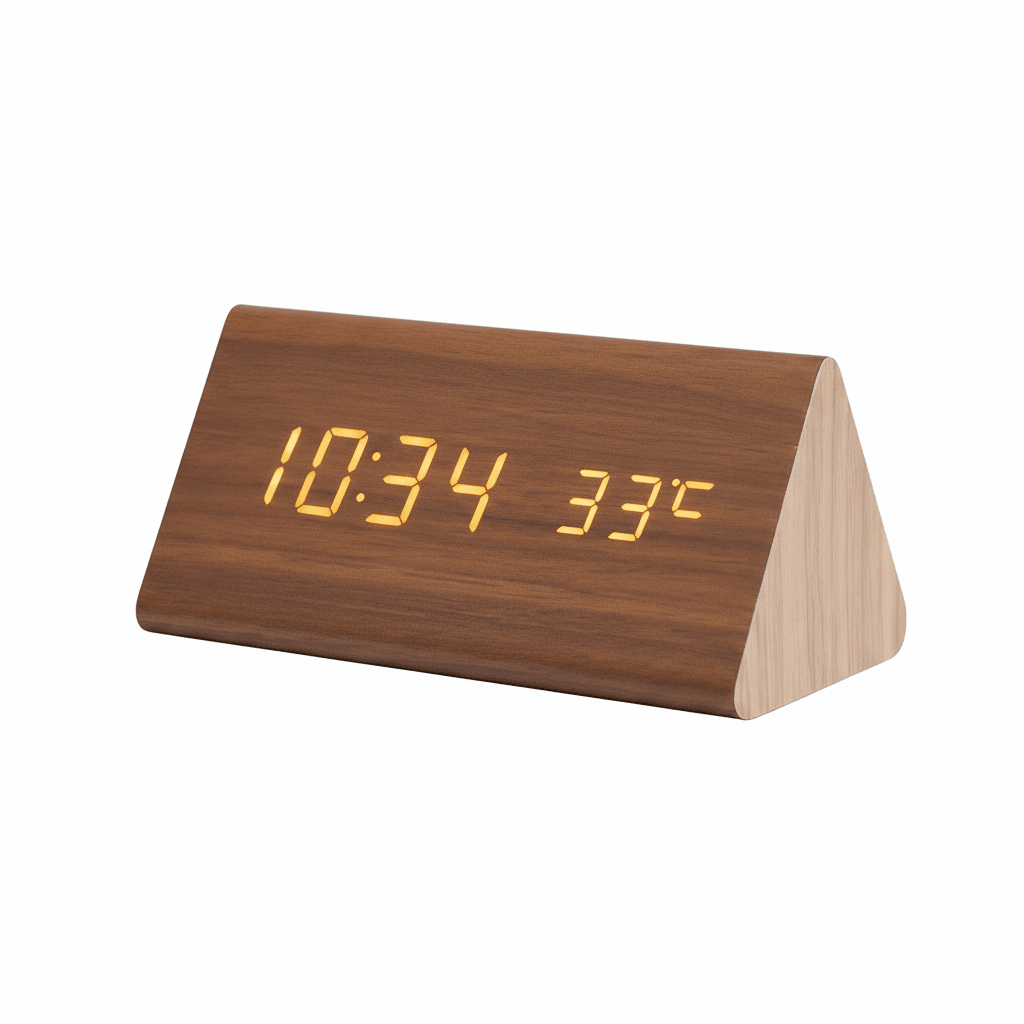Minimalist Wood Digital Alarm Clock - LED Temperature Display - Nordic Style - Image 1