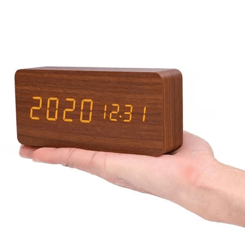 Minimalist Wood Digital Alarm Clock - LED Temperature Display - Nordic Style - Image 10