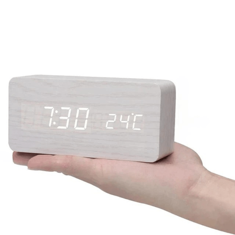 Minimalist Wood Digital Alarm Clock - LED Temperature Display - Nordic Style - Image 11