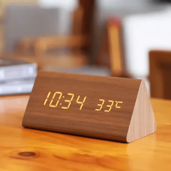 Minimalist Wood Digital Alarm Clock - LED Temperature Display - Nordic Style - Image 2
