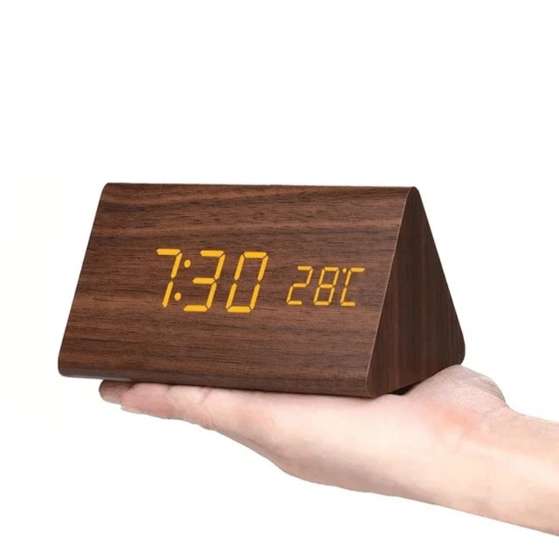 Minimalist Wood Digital Alarm Clock - LED Temperature Display - Nordic Style - Image 5