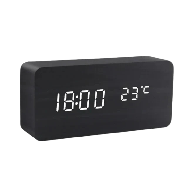Minimalist Wood Digital Alarm Clock - LED Temperature Display - Nordic Style - Image 9