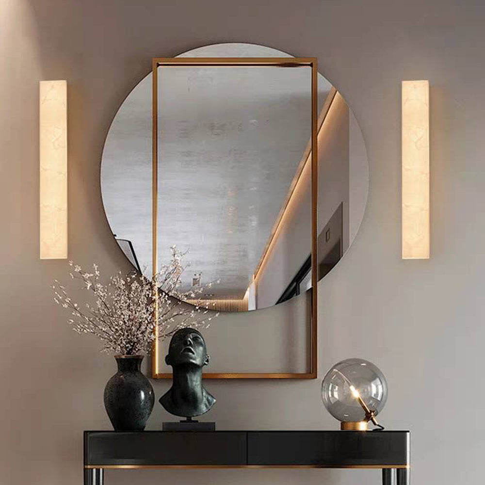 Modern Alabaster Outdoor Wall Light - Travertine Stone LED Cylindrical Sconce - 1-Light - Image 2