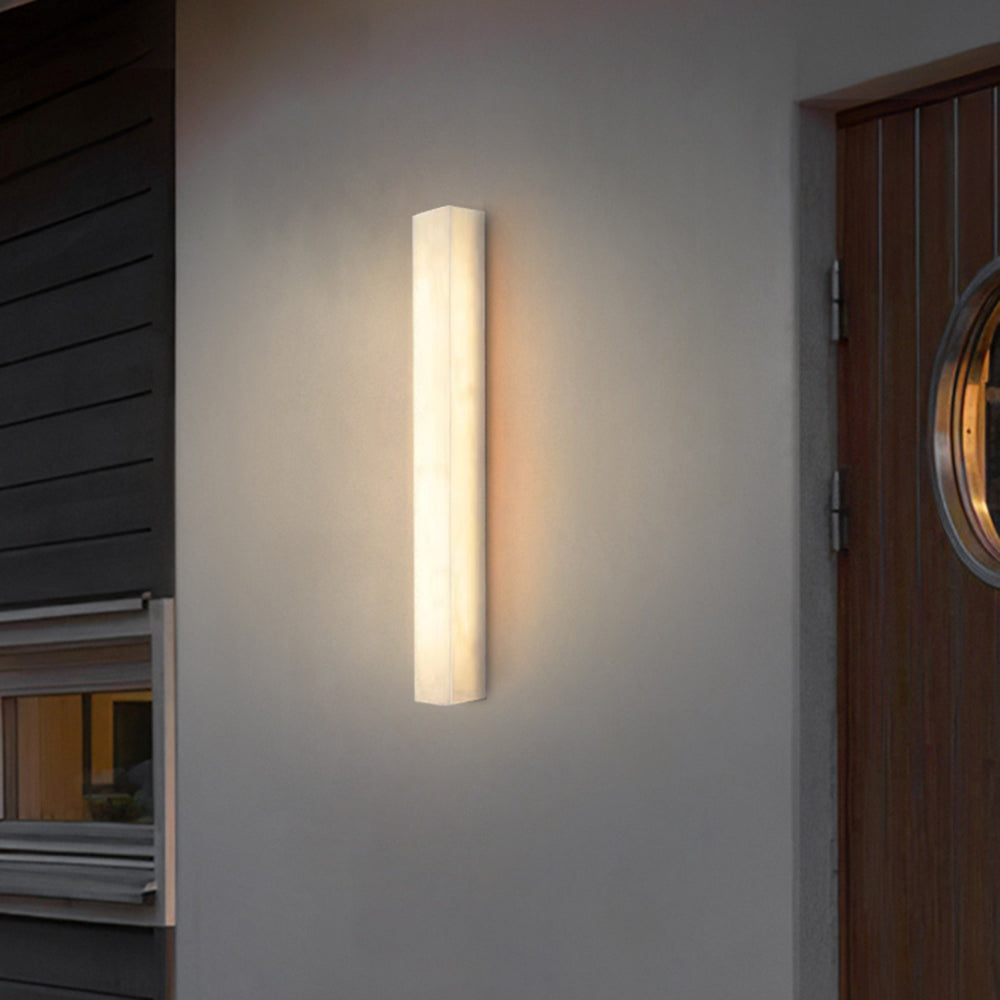Modern Alabaster Outdoor Wall Light - Travertine Stone LED Cylindrical Sconce - 1-Light - Image 5