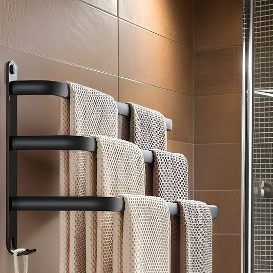 Modern Black Aluminium Towel Rack - Wall Mounted - Bathroom Space Saver - 2 or 3 Bar Options - Image 1