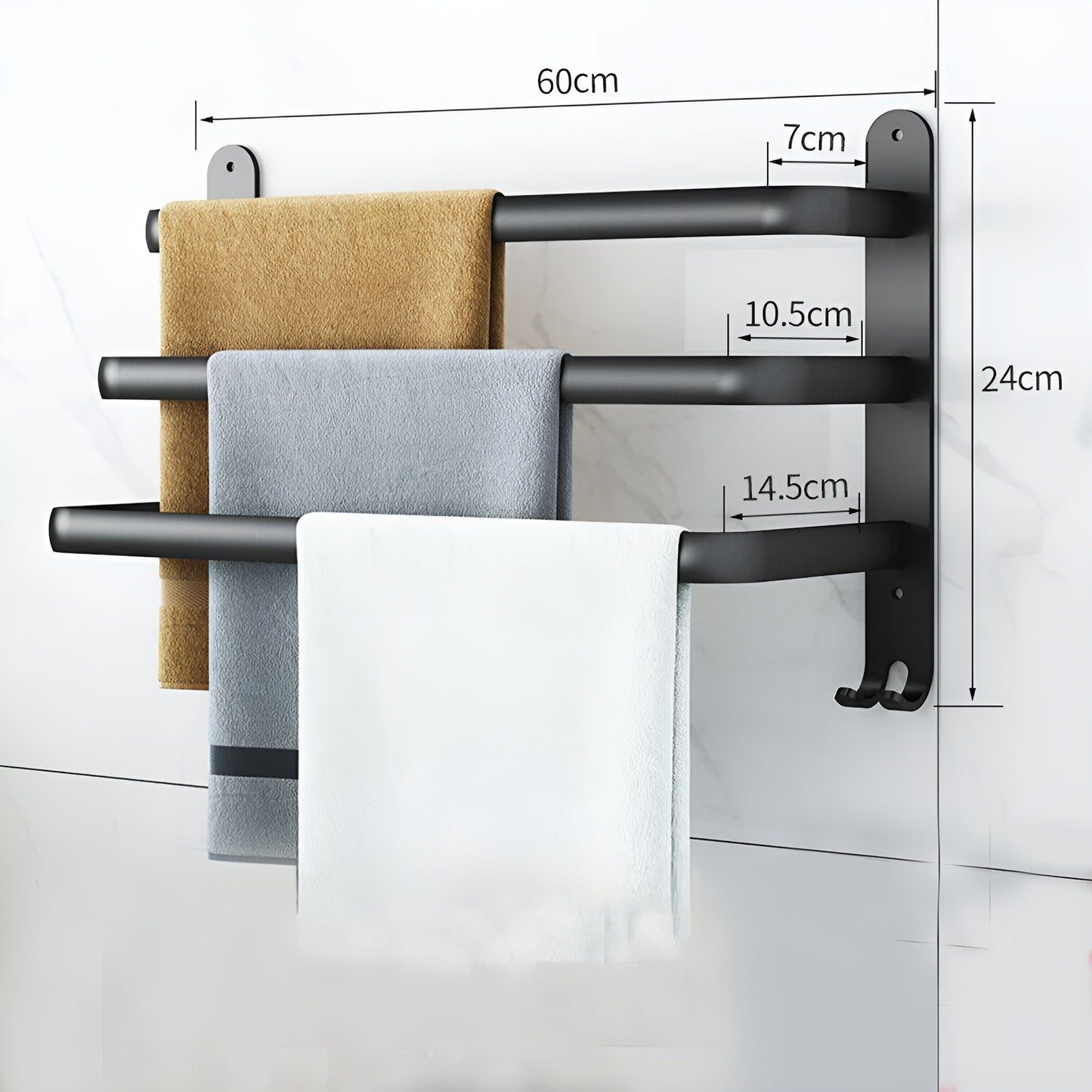 Modern Black Aluminium Towel Rack - Wall Mounted - Bathroom Space Saver - 2 or 3 Bar Options - Image 2
