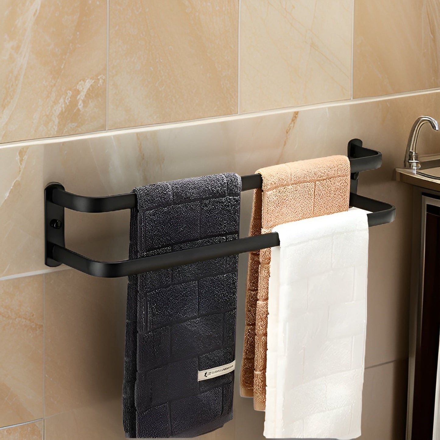 Modern Black Aluminium Towel Rack - Wall Mounted - Bathroom Space Saver - 2 or 3 Bar Options - Image 3