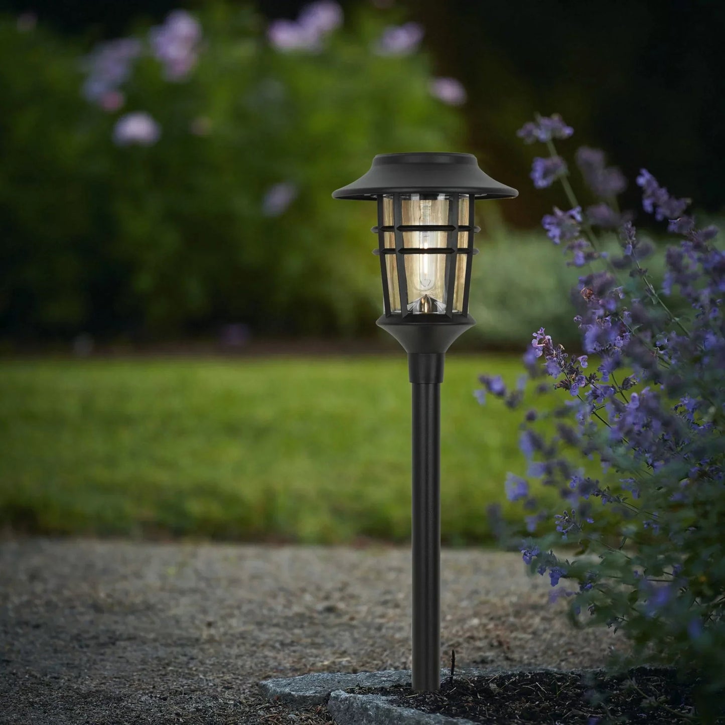 Modern Black Plastic Solar Garden Light - Flame Effect LED Pathway Light - Image 2