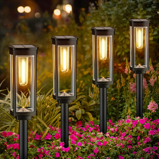 Modern Black Rectangular Solar Garden Pathway Lights - Plastic Outdoor Lantern - 1-Light - Image 1