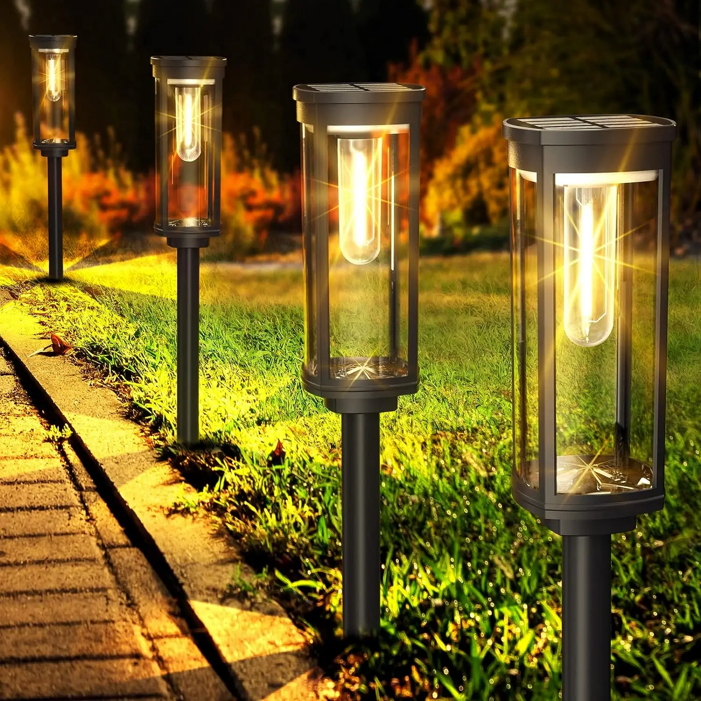 Modern Black Rectangular Solar Garden Pathway Lights - Plastic Outdoor Lantern - 1-Light - Image 2