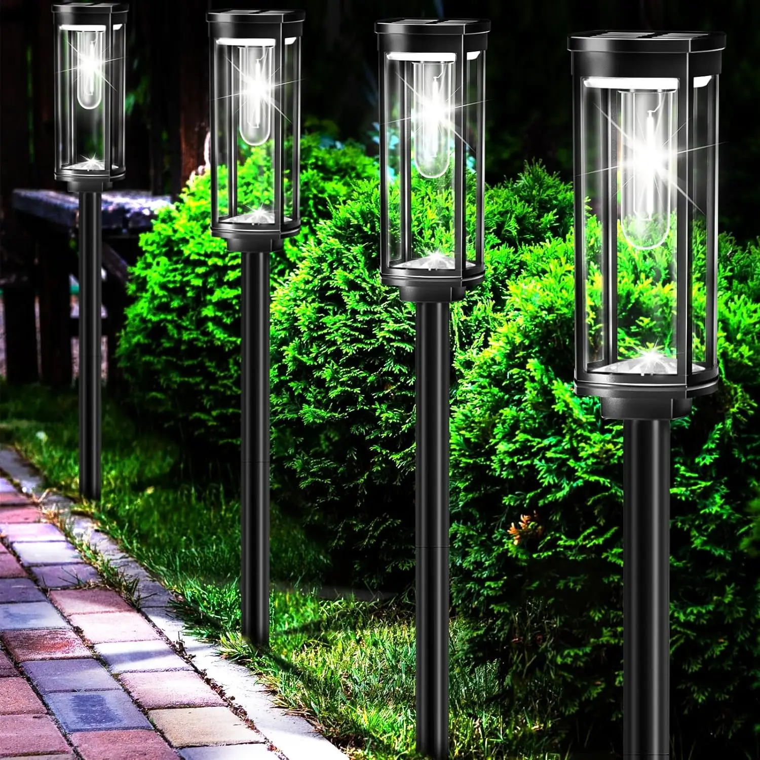 Modern Black Rectangular Solar Garden Pathway Lights - Plastic Outdoor Lantern - 1-Light - Image 3