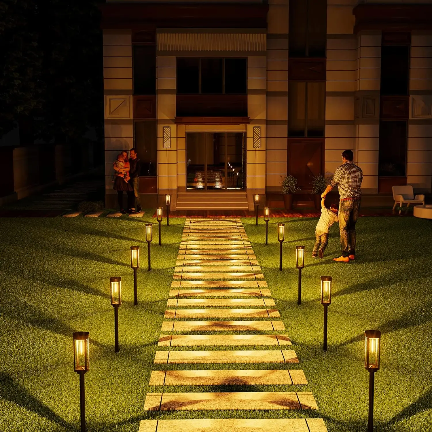 Modern Black Rectangular Solar Garden Pathway Lights - Plastic Outdoor Lantern - 1-Light - Image 4