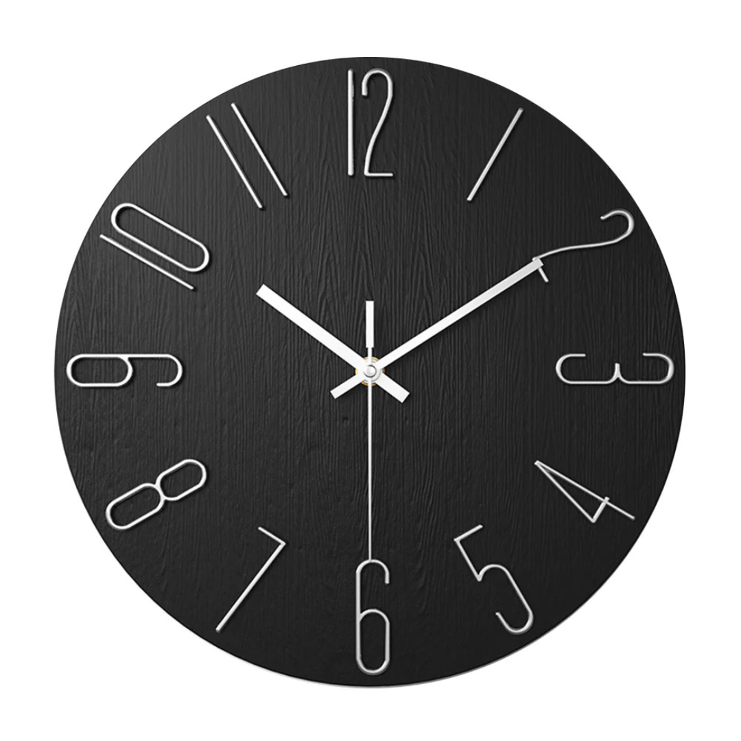 Modern Black Wall Clock - 30 cm Silent Minimalist Design