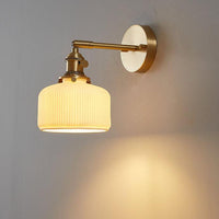Modern Brass and White Ceramic Ribbed Wall Sconce Light - 1-Light - Vanity Lighting