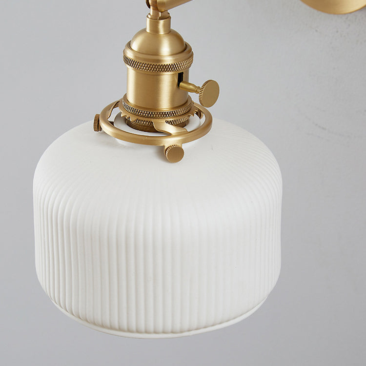 Modern Brass and White Ceramic Ribbed Wall Sconce Light - 1-Light - Vanity Lighting - Image 4