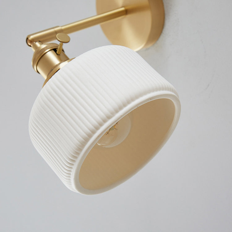 Modern Brass and White Ceramic Ribbed Wall Sconce Light - 1-Light - Vanity Lighting - Image 5