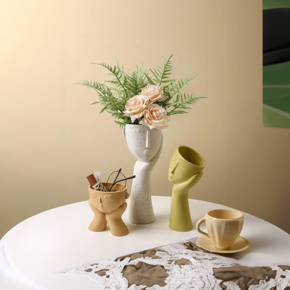 Modern Ceramic Face Vases - Abstract Home Decor - Unique Art Vases - Image 1