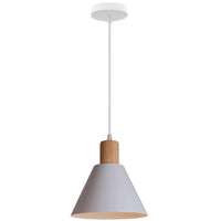 Modern Cone Pendant Light - Wood Accent - Iron Shade - Stylish Lighting