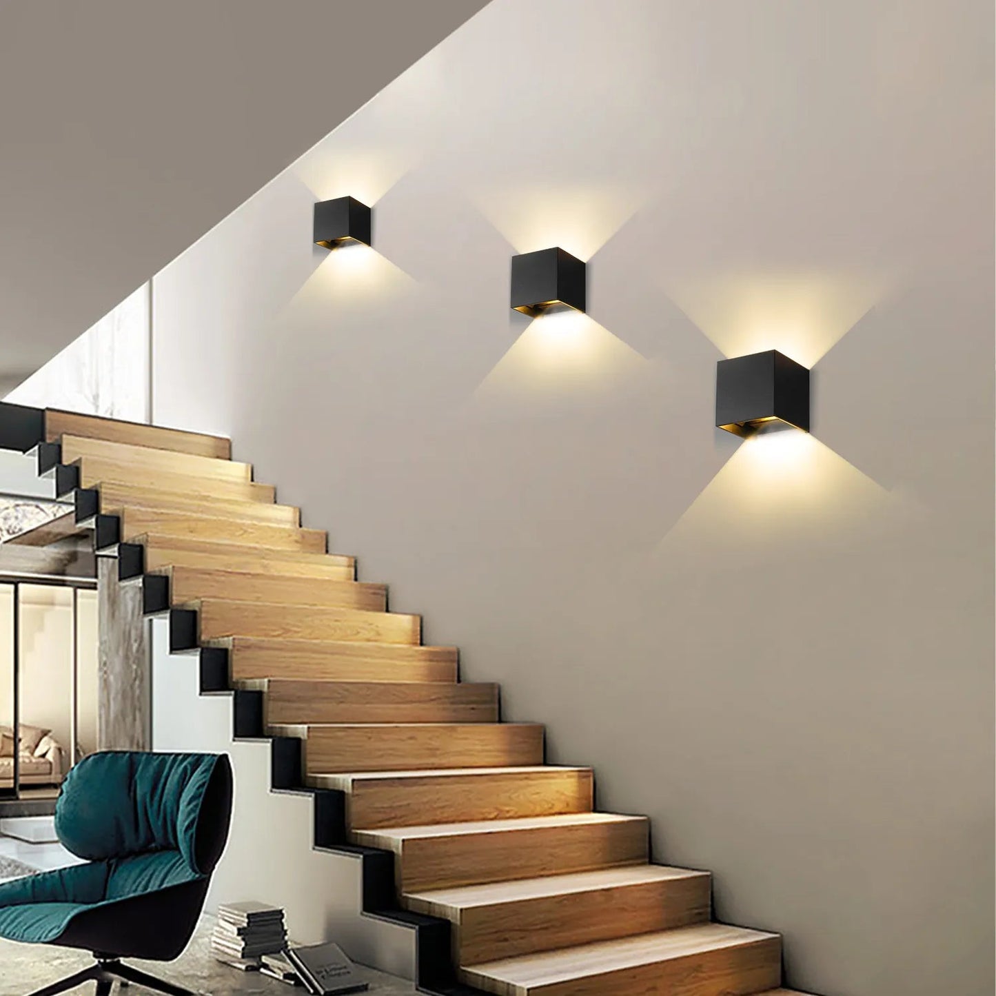 Modern Cube Wall Lamp - Matte Black Finish - Motion Sensor Option - Image 1