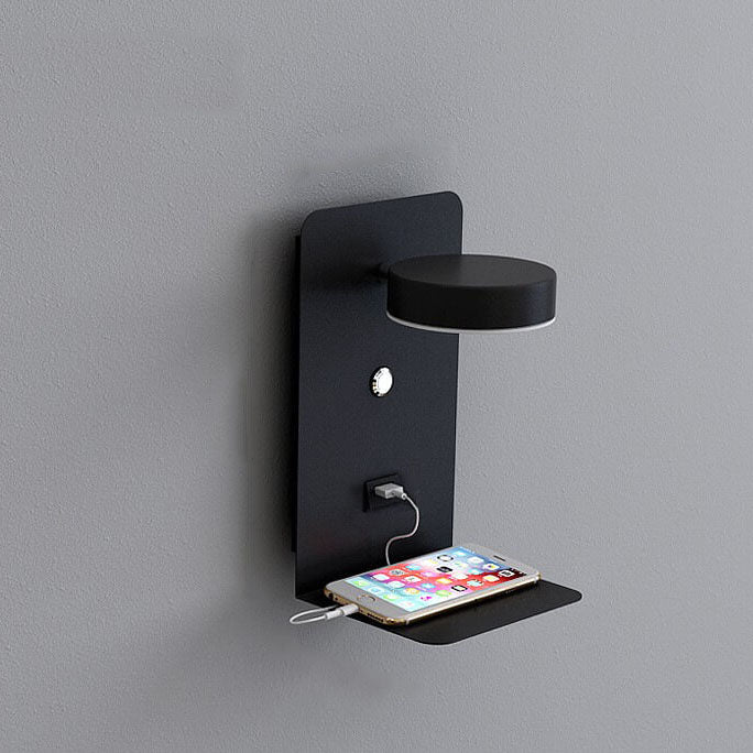 Modern Iron LED Wall Light with USB Shelf - 1-Light - Stylish Bedroom Light - Image 1