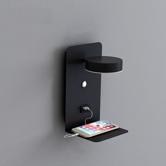 Modern Iron LED Wall Light with USB Shelf - 1-Light - Stylish Bedroom Light - Image 1