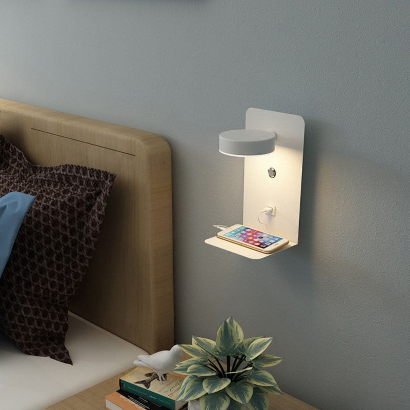 Modern Iron LED Wall Light with USB Shelf - 1-Light - Stylish Bedroom Light - Image 3