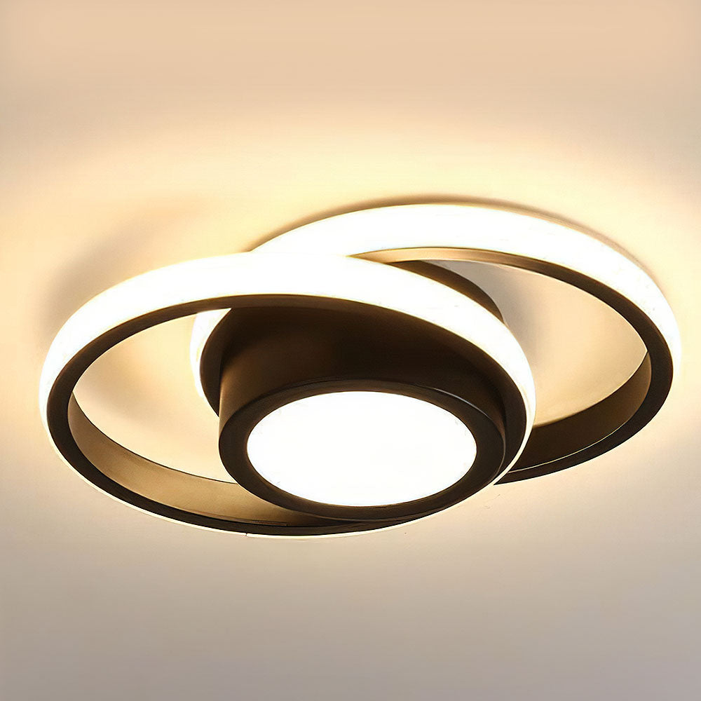 Modern LED Ceiling Light - Black Metal Rings - Flush Mount Fixture - Image 1