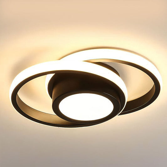 Modern LED Ceiling Light - Black Metal Rings - Flush Mount Fixture - Image 1