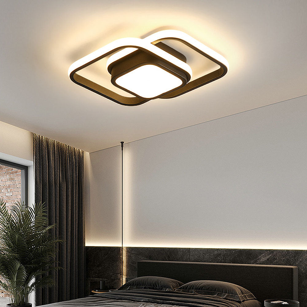Modern LED Ceiling Light - Black Metal Rings - Flush Mount Fixture - Image 10