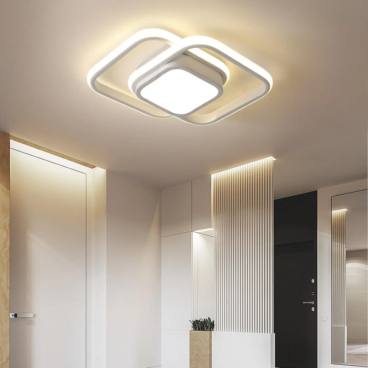Modern LED Ceiling Light - Black Metal Rings - Flush Mount Fixture - Image 11
