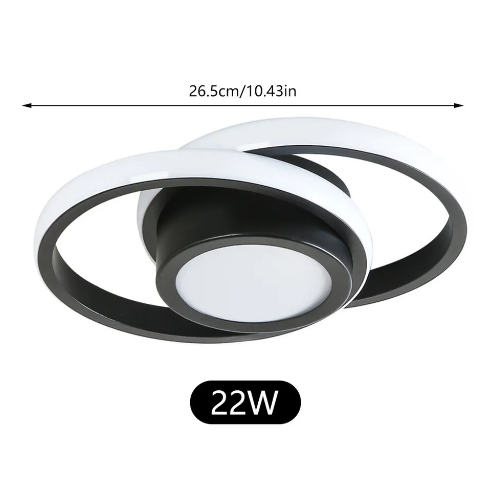 Modern LED Ceiling Light - Black Metal Rings - Flush Mount Fixture - Image 3